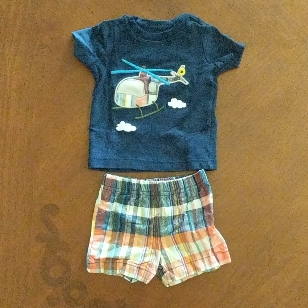 Carter's Helicopter plaid outfit